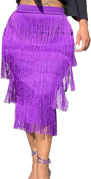 Women's Fringe Trim High Waist Pencil Bodycon Skirts Sexy Elegant Fringe Long Maxi Skirt Tassel Tiered Solid Party Dress