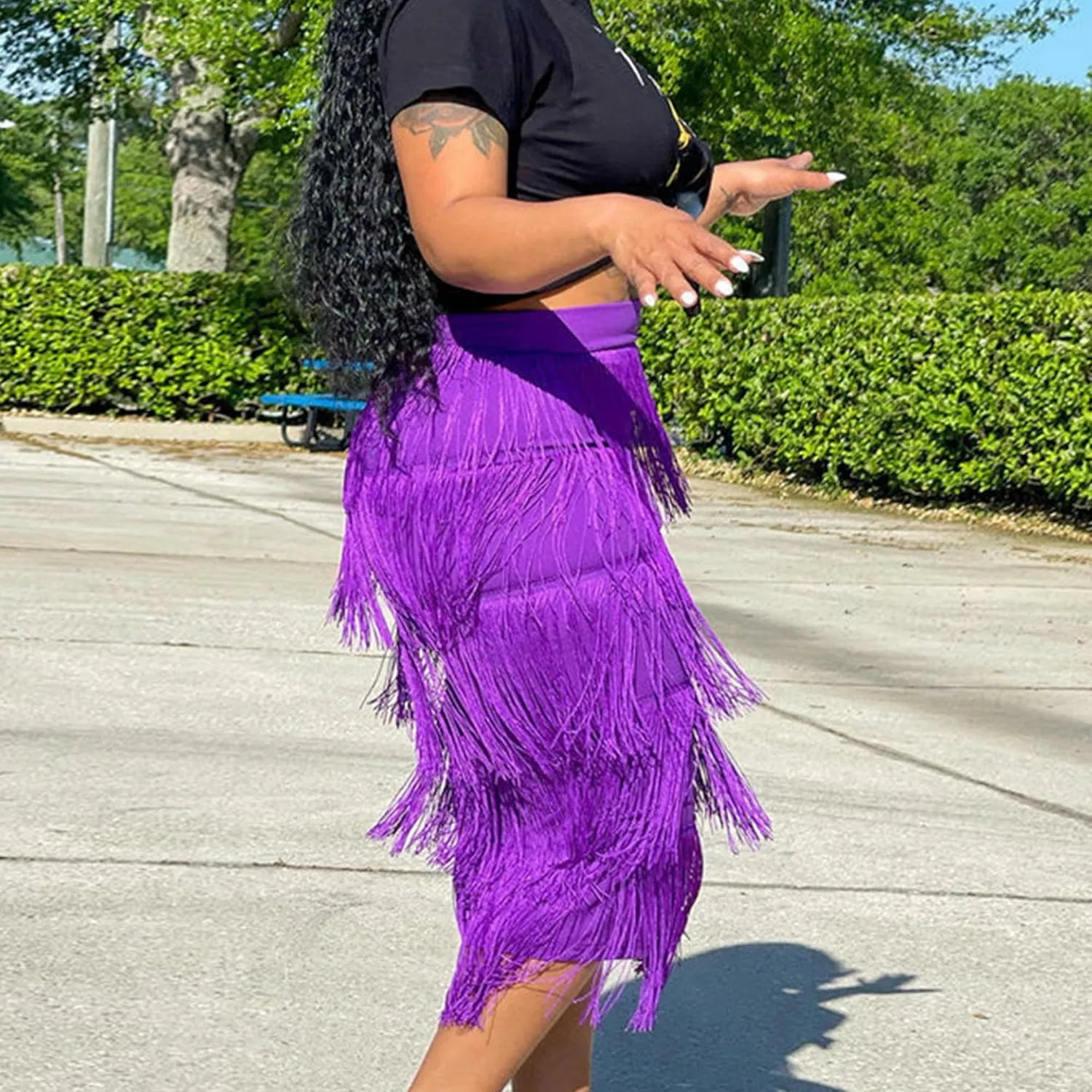 Women's Fringe Trim High Waist Pencil Bodycon Skirts Sexy Elegant Fringe Long Maxi Skirt Tassel Tiered Solid Party Dress