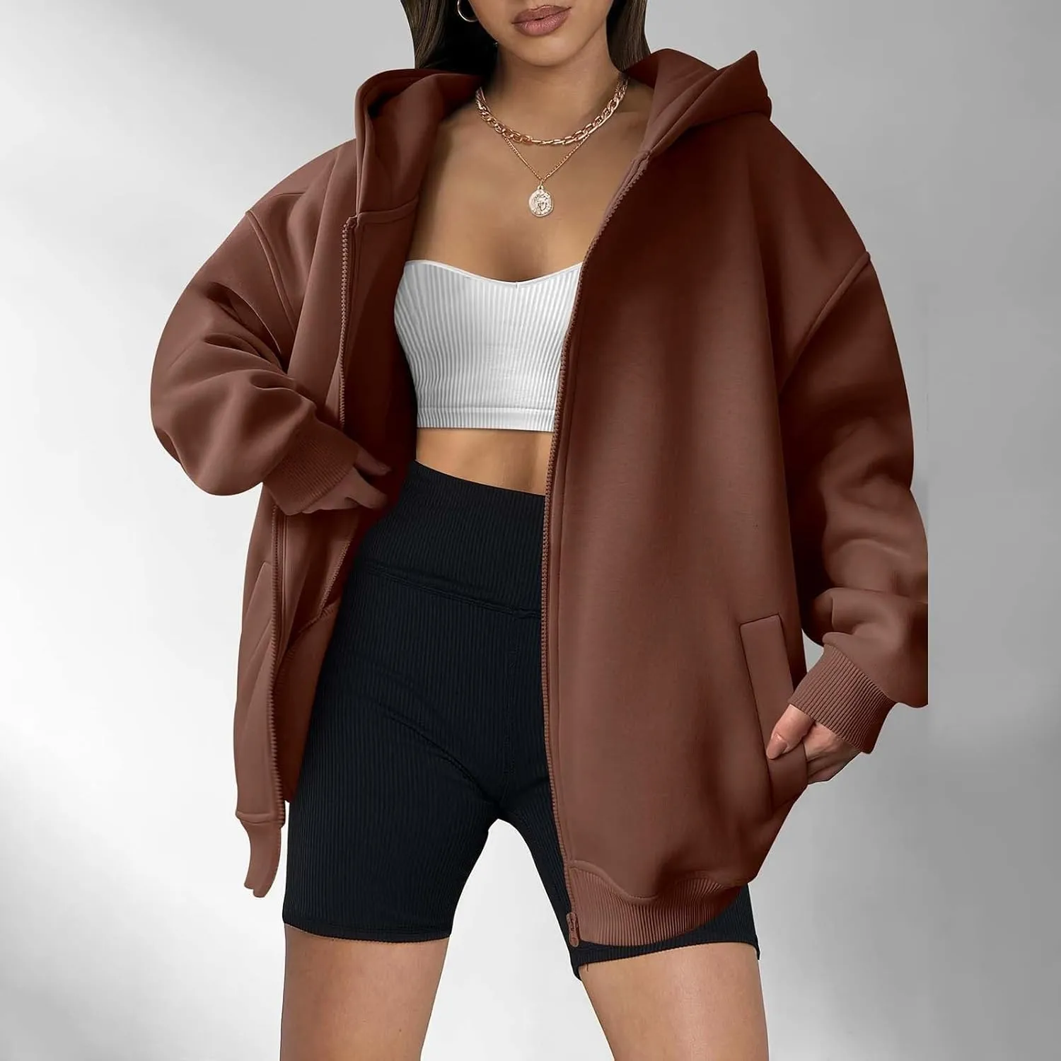 Women's Full Zip Up Hoodie Long Sleeve Hooded Sweatshirts Hoodies Fall Jacket Oversized Sweatshirts with Pockets