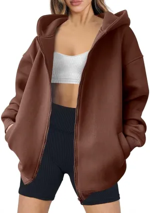 Women's Full Zip Up Hoodie Long Sleeve Hooded Sweatshirts Hoodies Fall Jacket Oversized Sweatshirts with Pockets