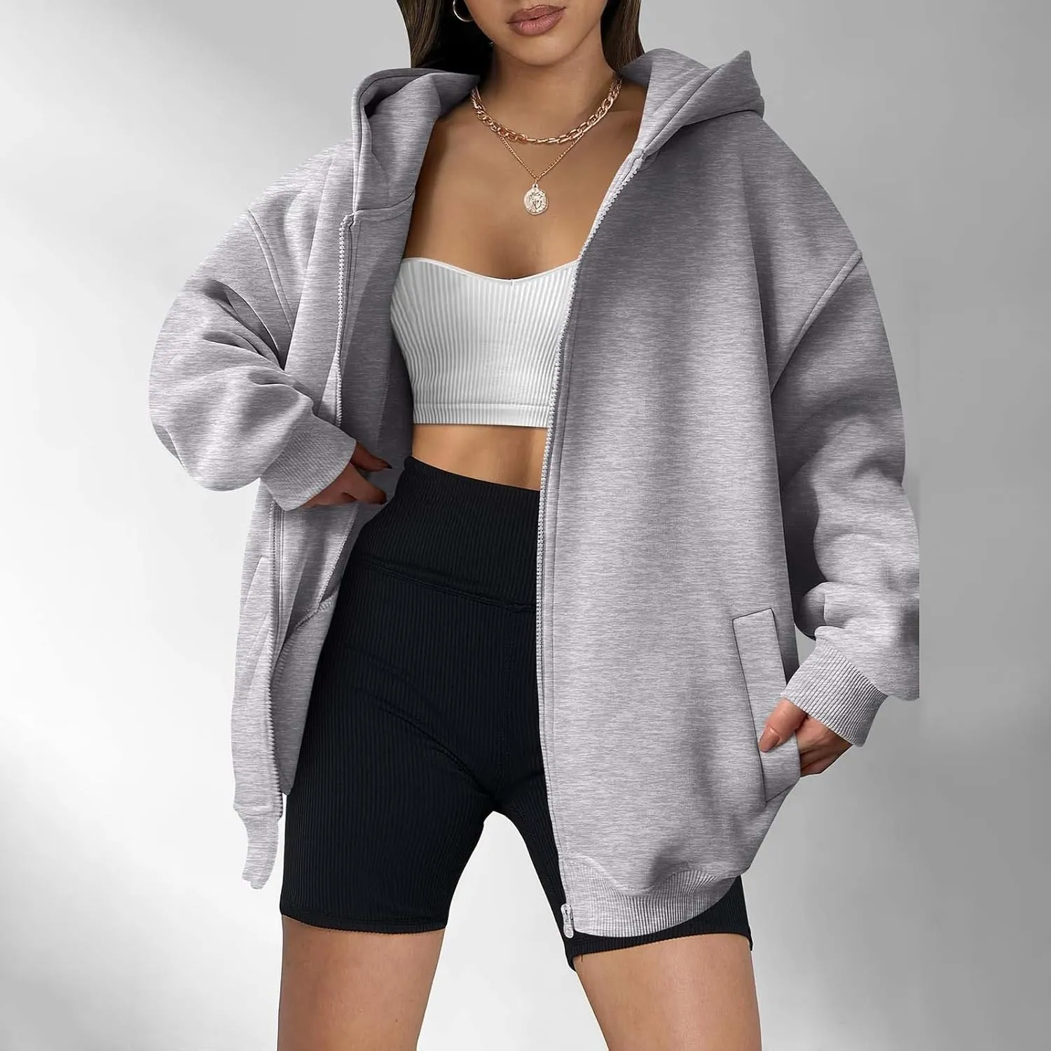 Women's Full Zip Up Hoodie Long Sleeve Hooded Sweatshirts Hoodies Fall Jacket Oversized Sweatshirts with Pockets