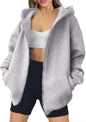 Women's Full Zip Up Hoodie Long Sleeve Hooded Sweatshirts Hoodies Fall Jacket Oversized Sweatshirts with Pockets