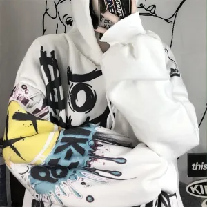 Womens Goth Graffiti Graphic Hoodies Y2K Dark Academia Oversized Hoodie Baggy Pullover Sweatshirt Punk Clothes