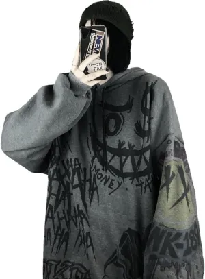 Womens Goth Graffiti Graphic Hoodies Y2K Dark Academia Oversized Hoodie Baggy Pullover Sweatshirt Punk Clothes