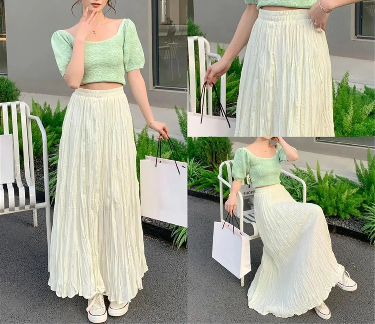 Women's Harajuku A-Line Skirt, Vintage Pleated Streetwear Midi