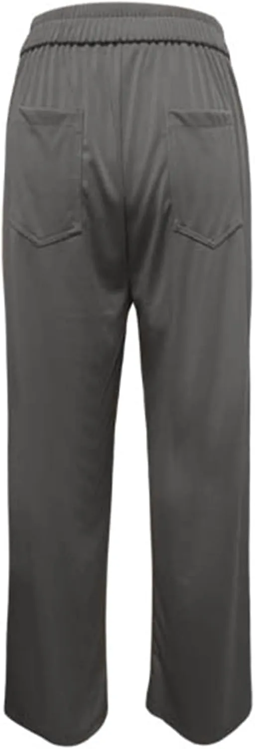 Women's High Waist Casual Pants Summer Stretchy Straight Wide Leg Trendy Flowy Pants with Pockets Loose Trousers