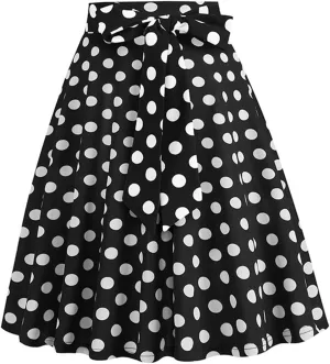 Womens High Waist Polka Dot Pleated Skirt Midi Swing Skirt with Belt A-Line Pleated Vintage Skirts for Women 2024