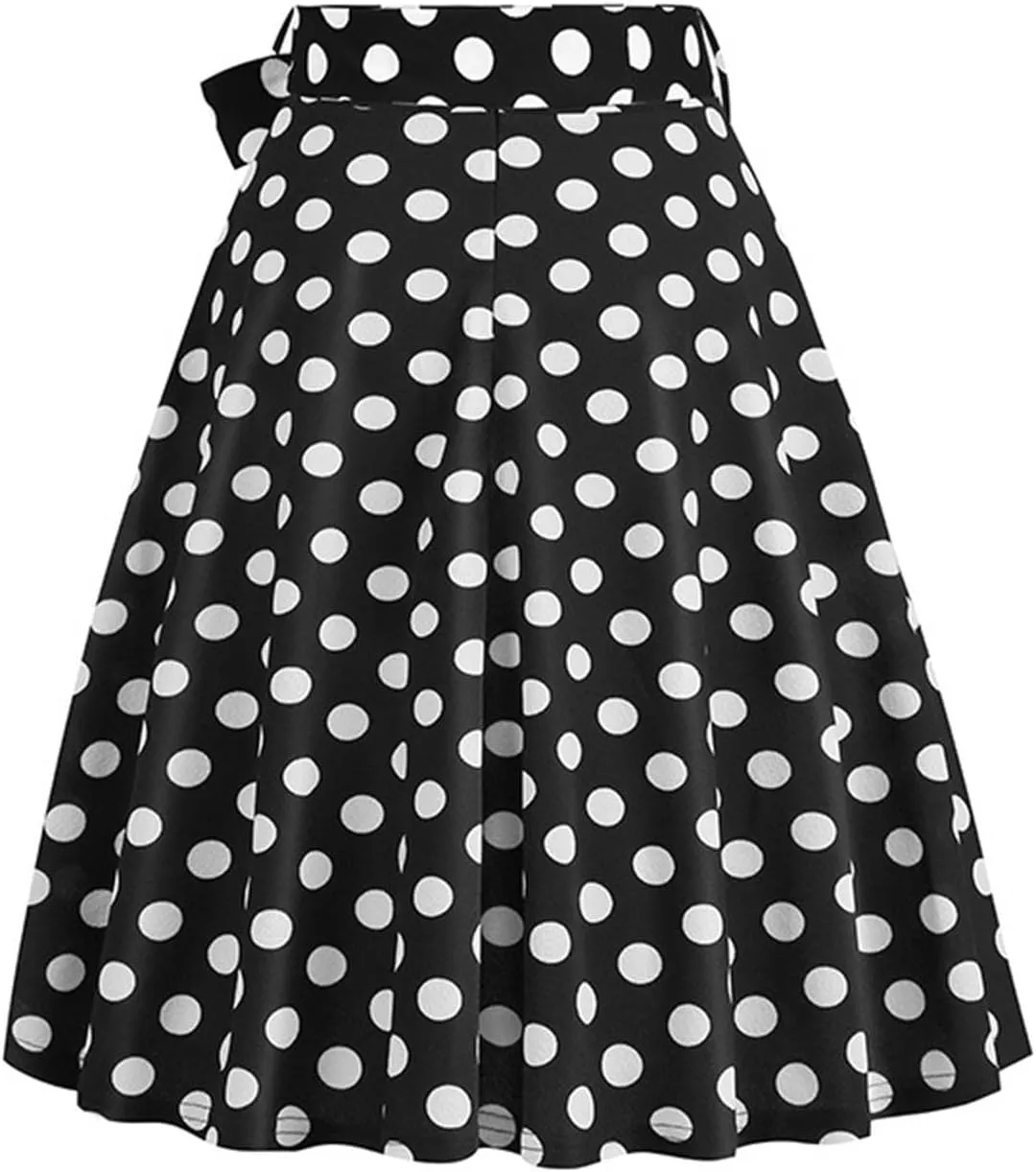 Womens High Waist Polka Dot Pleated Skirt Midi Swing Skirt with Belt A-Line Pleated Vintage Skirts for Women 2024