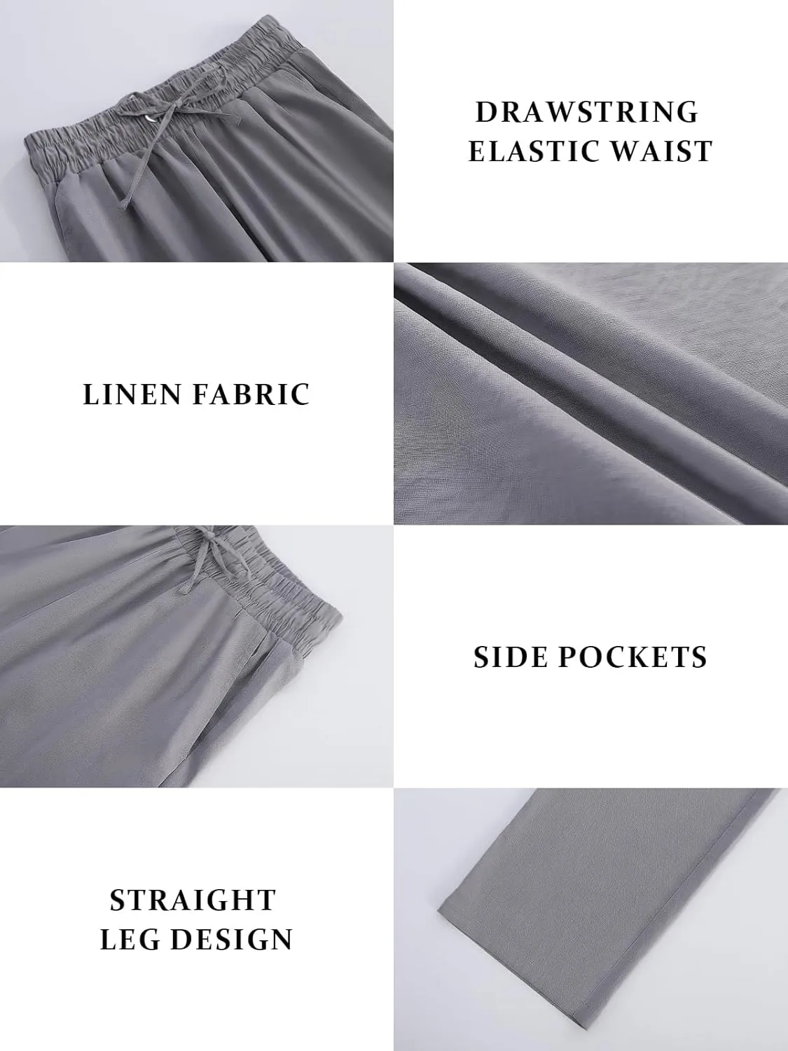 Womens High Waist Summer Casual Pants Drawstring Straight Leg Beach Vacation Lounge Trousers with Pockets