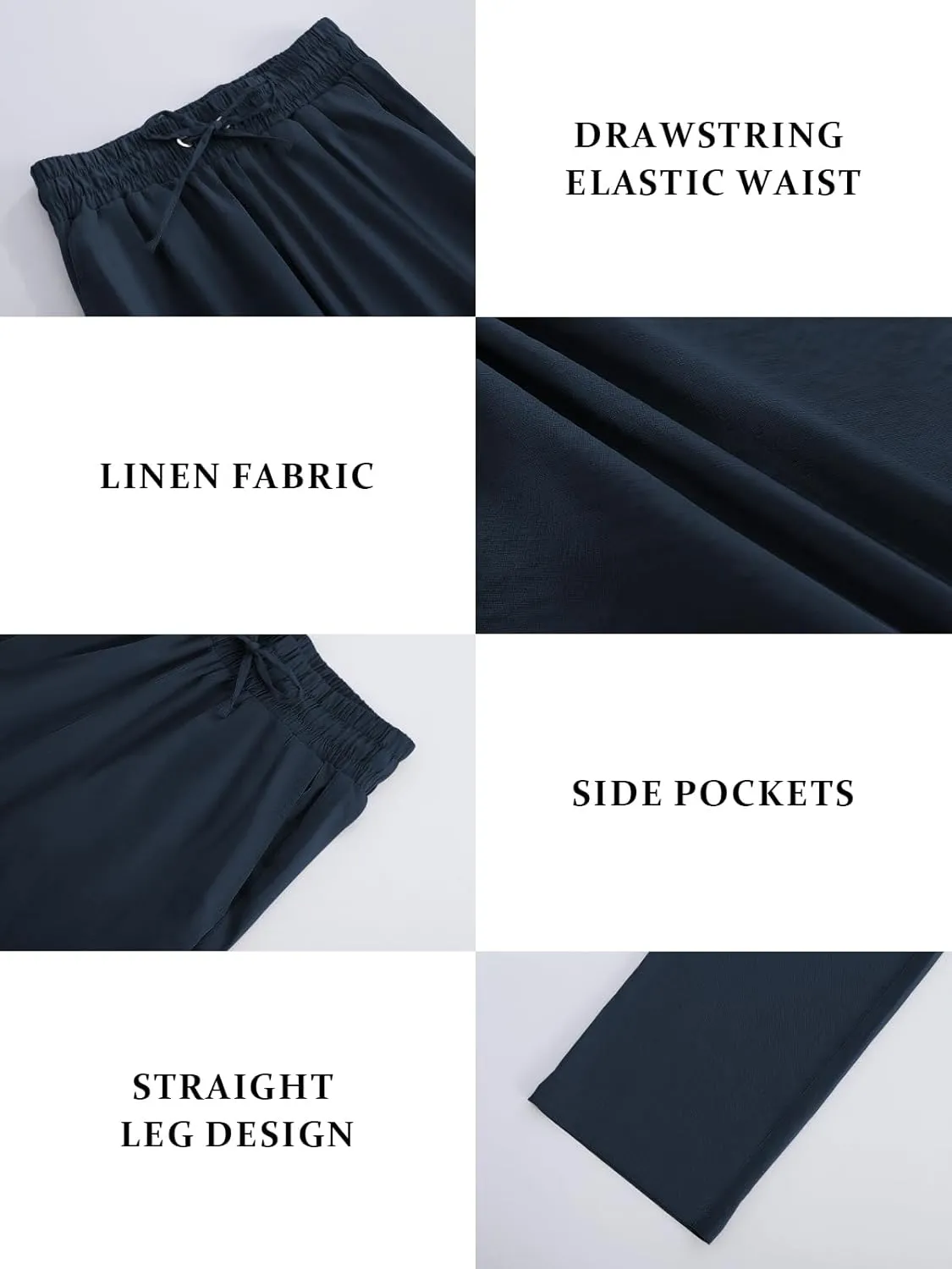 Womens High Waist Summer Casual Pants Drawstring Straight Leg Beach Vacation Lounge Trousers with Pockets