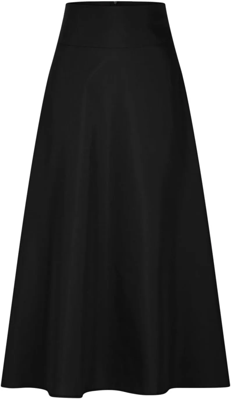 Women's High Waisted A line Street Skirt Skater Pleated Full Maxi Skirt Ankle Length Flowy Vintage Skirt with Pockets