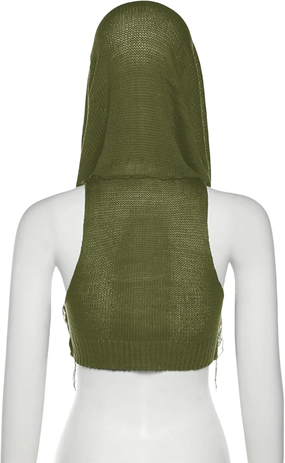 Women's Knitted Hoodie Sweater Vest Sexy Sleeveless Hollow Out Hooded Crop Top Draped Sweatshirt Streetwear