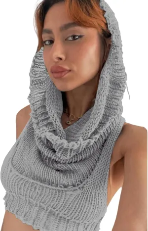 Women's Knitted Hoodie Sweater Vest Sexy Sleeveless Hollow Out Hooded Crop Top Draped Sweatshirt Streetwear