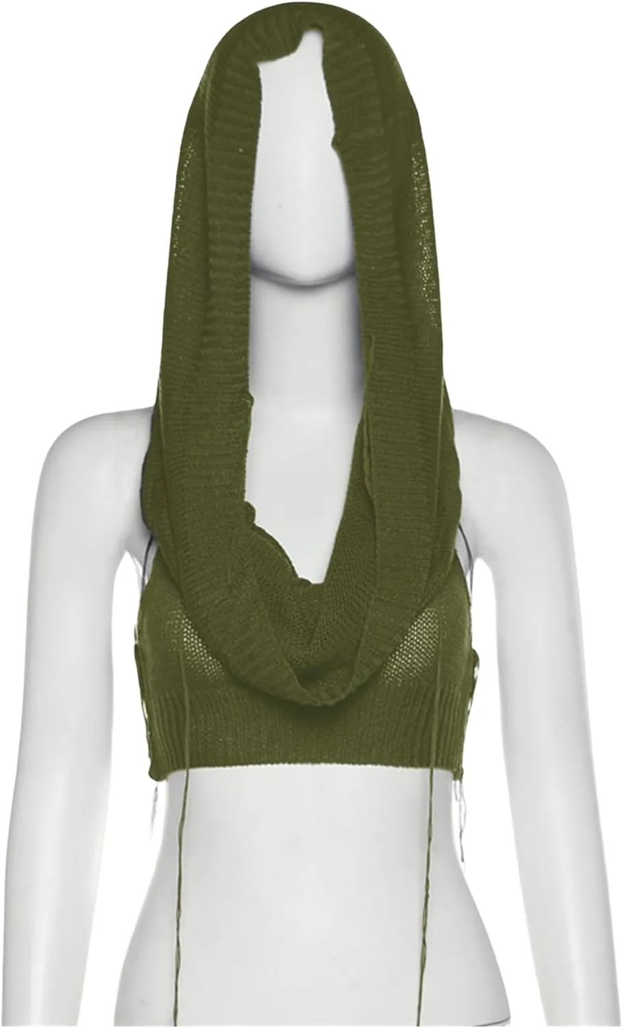 Women's Knitted Hoodie Sweater Vest Sexy Sleeveless Hollow Out Hooded Crop Top Draped Sweatshirt Streetwear