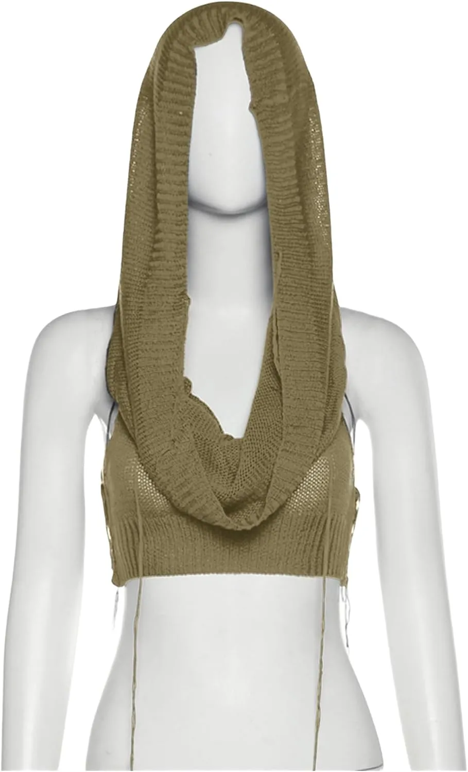 Women's Knitted Hoodie Sweater Vest Sexy Sleeveless Hollow Out Hooded Crop Top Draped Sweatshirt Streetwear
