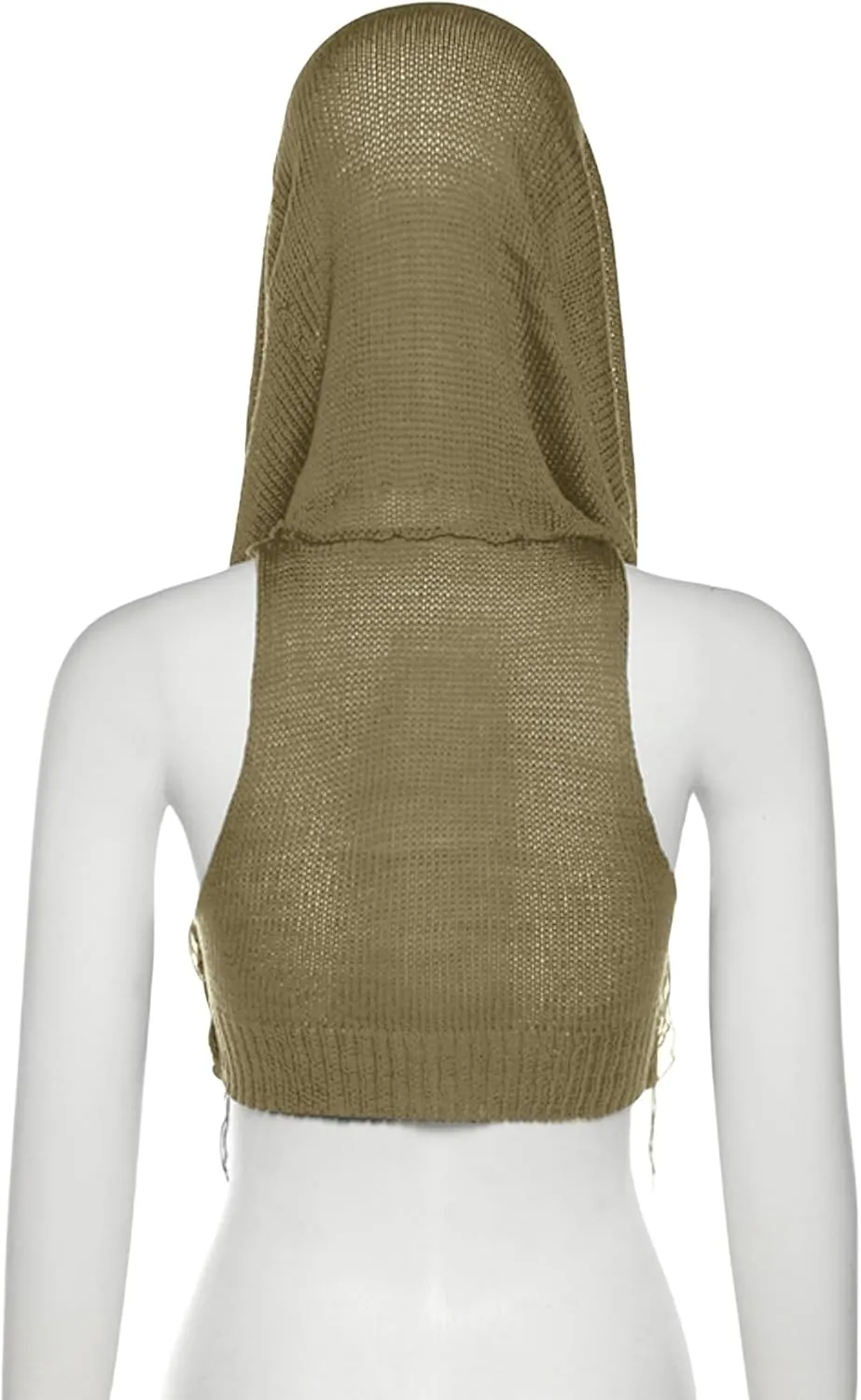 Women's Knitted Hoodie Sweater Vest Sexy Sleeveless Hollow Out Hooded Crop Top Draped Sweatshirt Streetwear