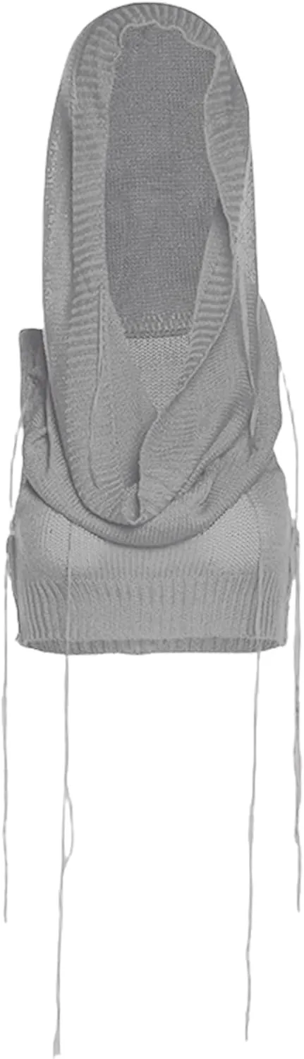 Women's Knitted Hoodie Sweater Vest Sexy Sleeveless Hollow Out Hooded Crop Top Draped Sweatshirt Streetwear