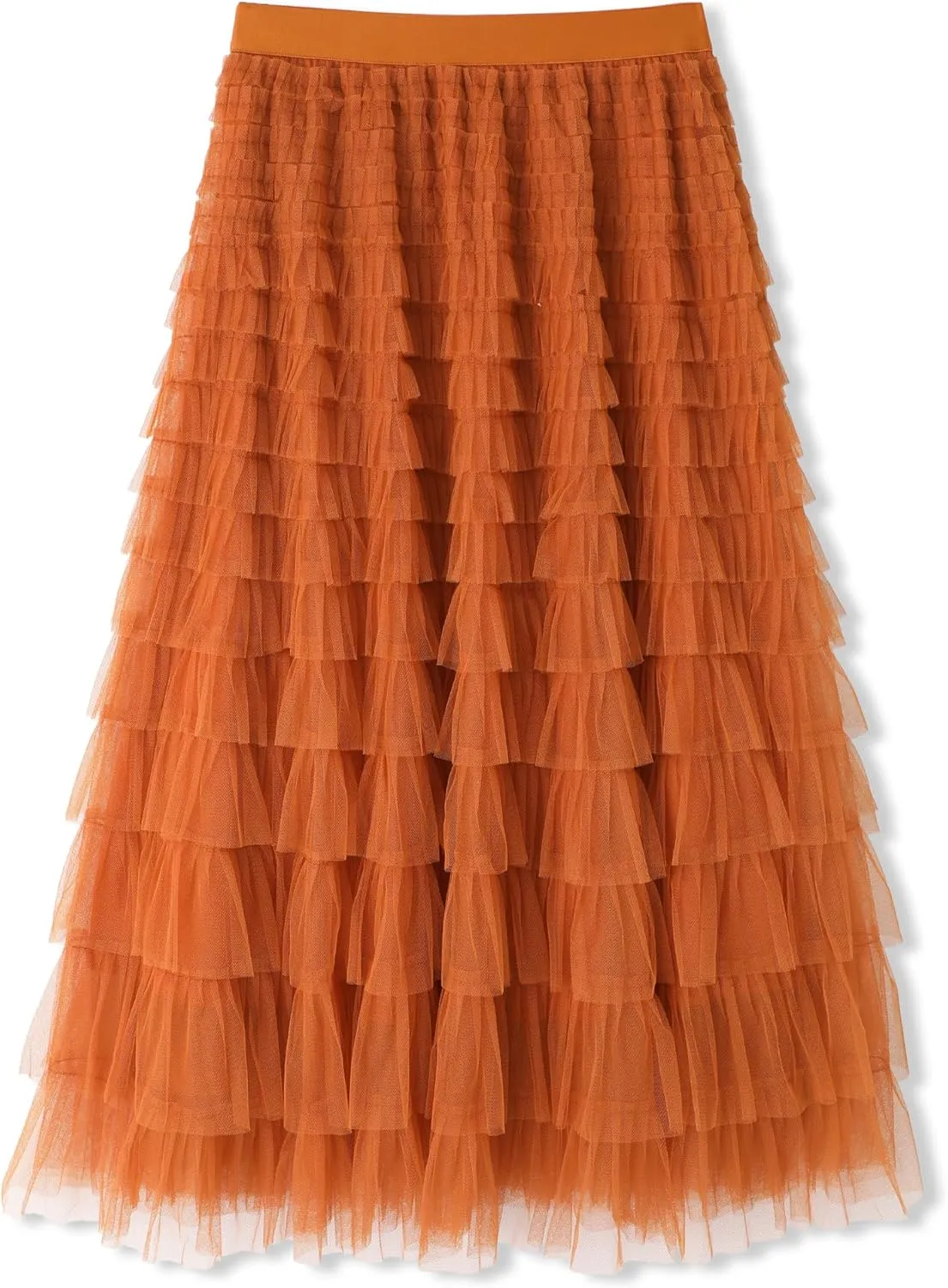 Womens Layered Ruffles Tulle Skirt Pleated High Waist Fluffy Maxi Skirt Fairy Cake Dress Long Tutu Party Skirt