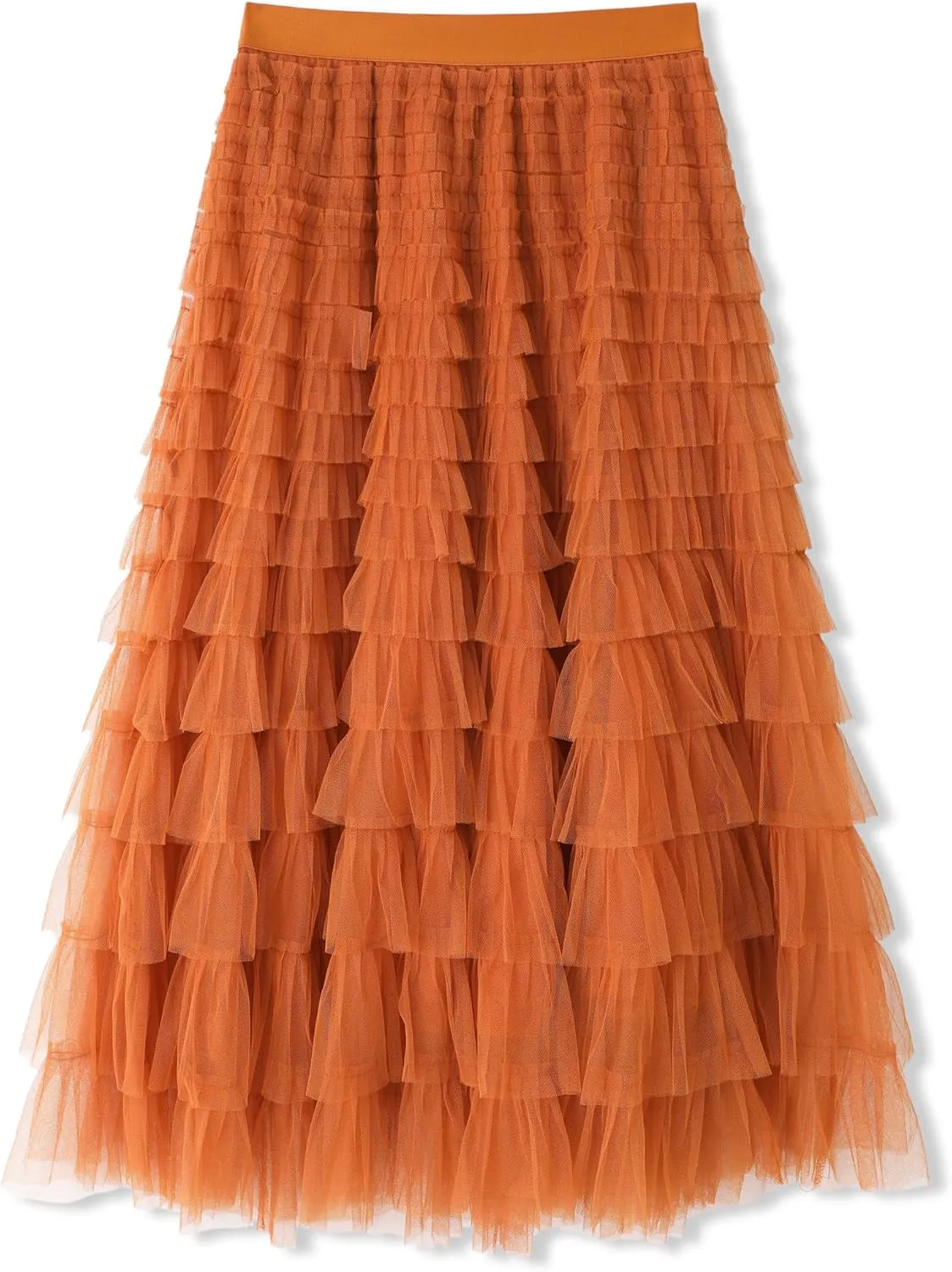 Womens Layered Ruffles Tulle Skirt Pleated High Waist Fluffy Maxi Skirt Fairy Cake Dress Long Tutu Party Skirt
