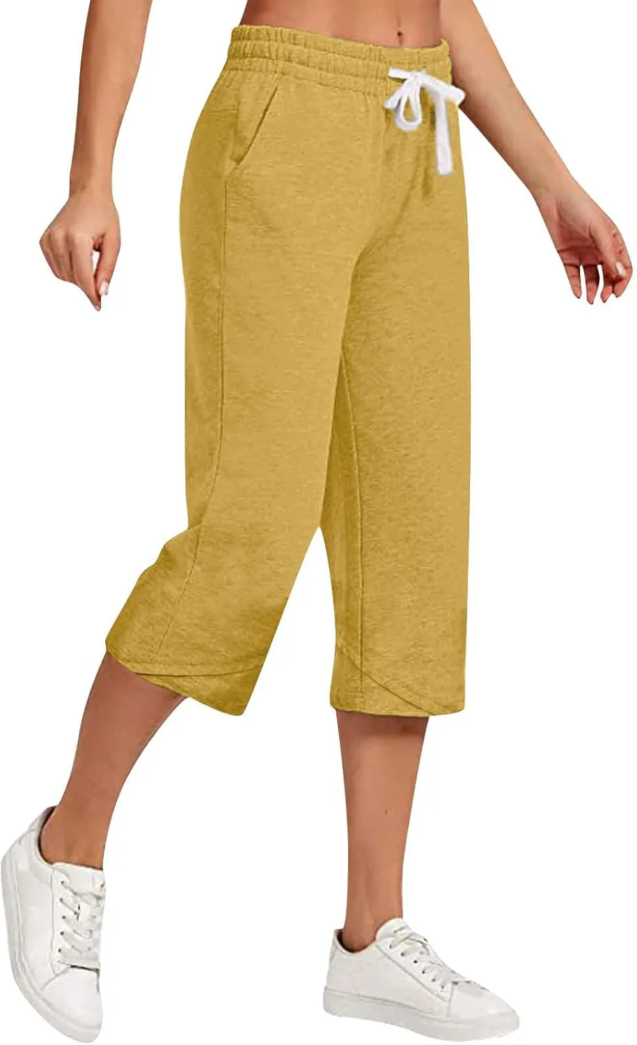 Women's Linen Capris Drawstring Knee High Loose Fitting Cropped Trouser Straight Wide Leg Pocketed Pant Casual 2025