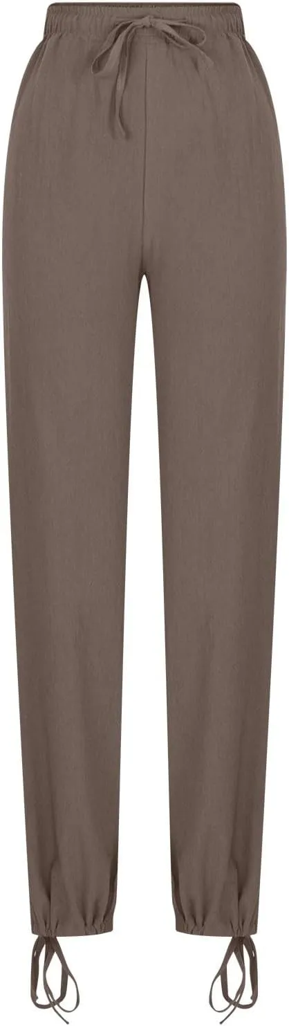 Women's Linen Palazzo Pants Drawstring Summer Wide Leg High Waist Casual Lounge Pant 2025 Beach Vacation Trousers