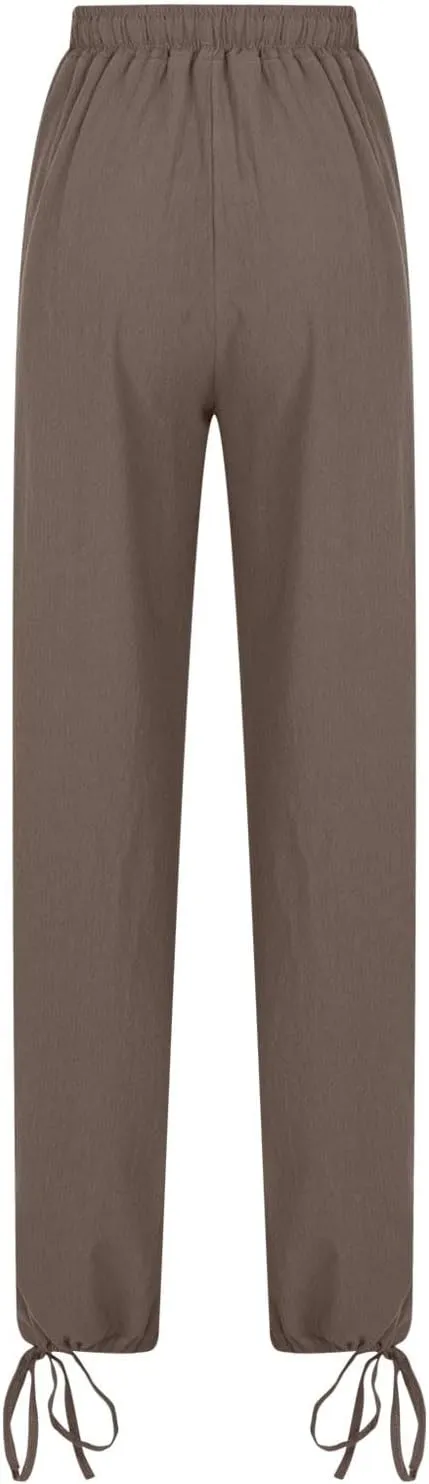 Women's Linen Palazzo Pants Drawstring Summer Wide Leg High Waist Casual Lounge Pant 2025 Beach Vacation Trousers