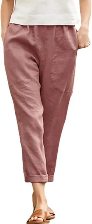 Women's Linen Summer Y2K Streetwear Pants High Waist Baggy Stretchy Loose Fit Pants Trendy