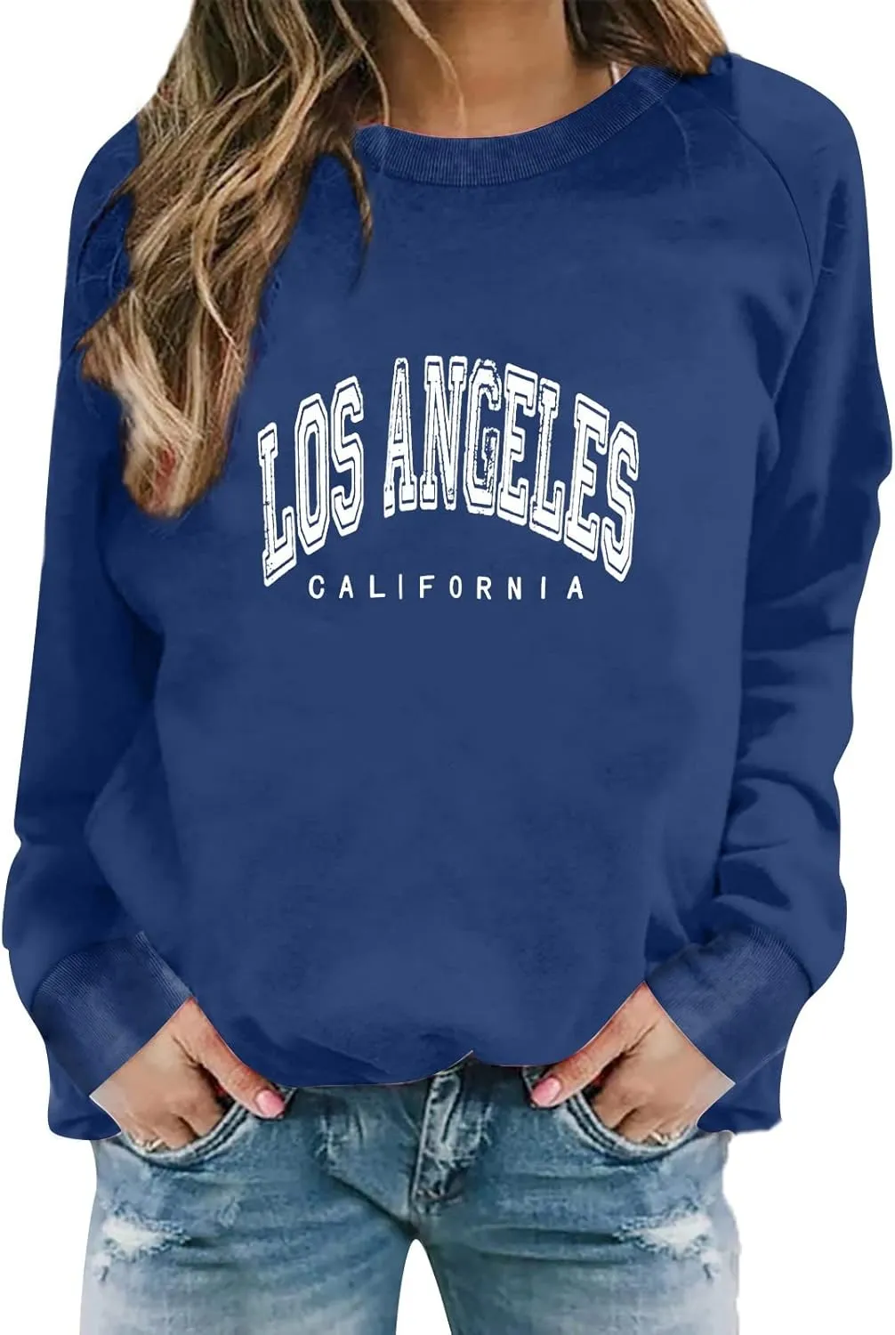 Women's Los Angeles Print Sweatshirts Letter Solid Color Crew Neck Women's Sweatshirts California Round Neck Clothes
