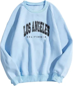 Women's Los Angeles Print Sweatshirts Letter Solid Color Crew Neck Women's Sweatshirts California Round Neck Clothes