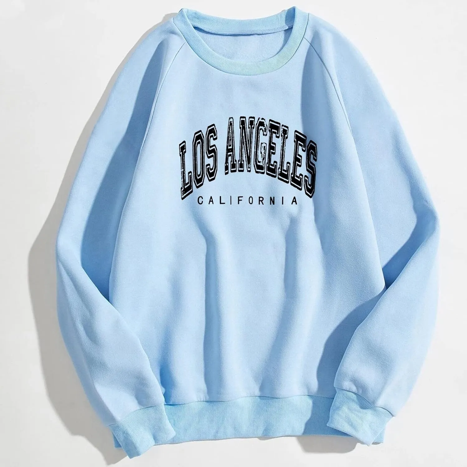 Women's Los Angeles Print Sweatshirts Letter Solid Color Crew Neck Women's Sweatshirts California Round Neck Clothes