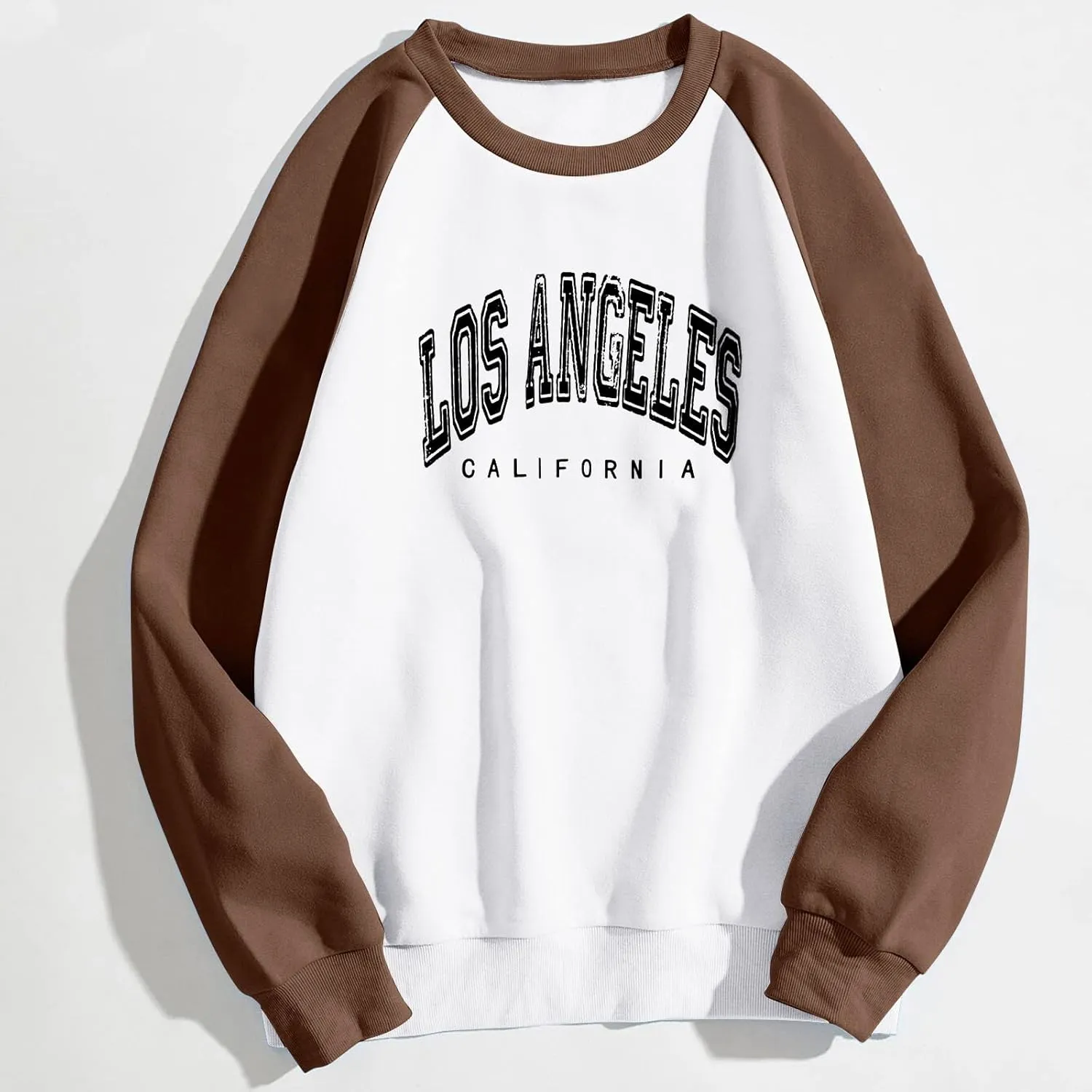 Women's Los Angeles Print Sweatshirts Letter Solid Color Crew Neck Women's Sweatshirts California Round Neck Clothes