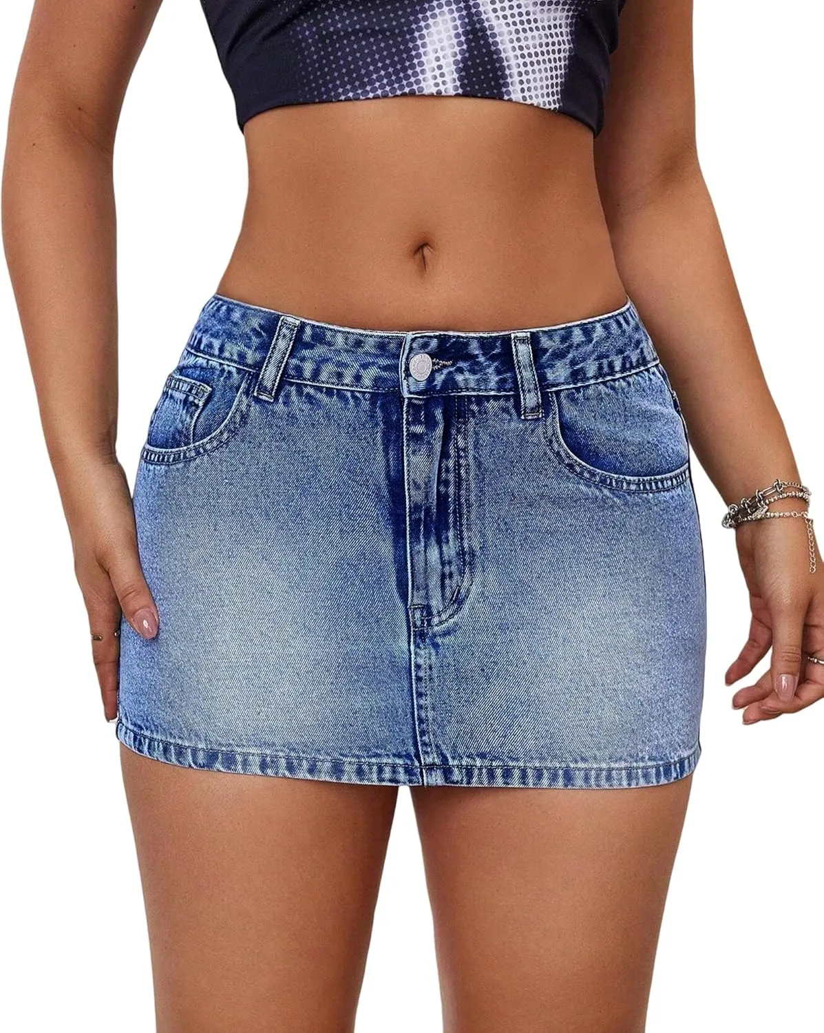 Women's Low Rise Stretchy Denim Skort Sexy Comfy Mini Jean Skirt for Summer Casual Streetwear.