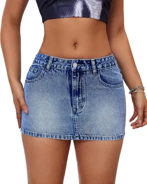 Women's Low Rise Stretchy Denim Skort Sexy Comfy Mini Jean Skirt for Summer Casual Streetwear.