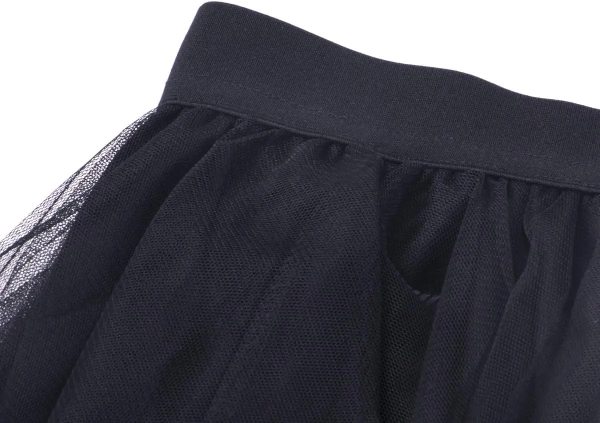Women's Mesh Tulle Skirt Irregular Layered Pleated Ballet Multilayer Asymmetric Midi Tutu Underskirt Streetwear