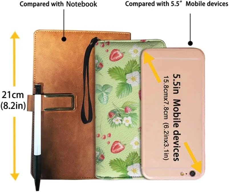 Women's Multicolor Strawberry Fruits Floral Leaves Zip Around Wallet Wristlet Wallet Clutch Purse Leather Card Holder Phone Holder One Size