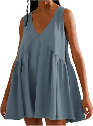 Womens Oversized Babydoll Dress Short Sleeve T Shirt Dress Summer Babydoll Ruffle Swing Casual Solid Mini Dresses