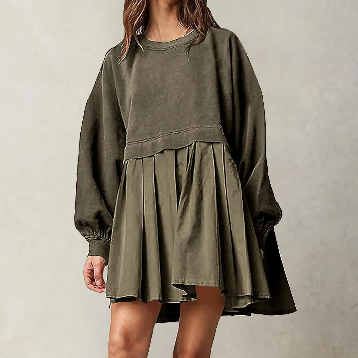 Womens Oversized Sweatshirt Dress Long Sleeve Crewneck Pullover Tops Relaxed Fit Sweatshirts Trendy Mini Dress