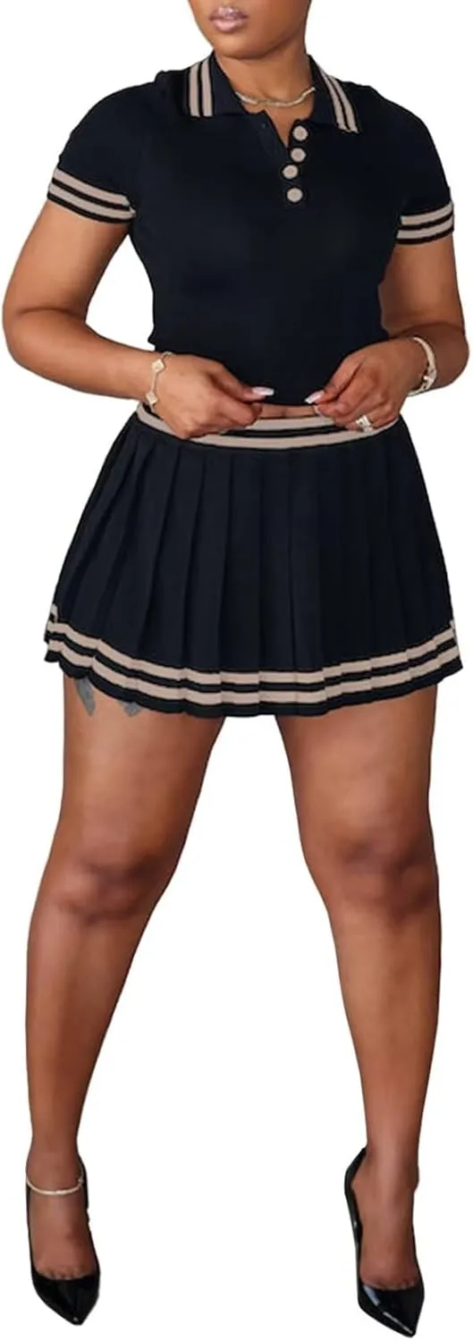 Womens Pleated Mini Skirt Set High Waisted Streetwear Golf Workout Tennis Skirts