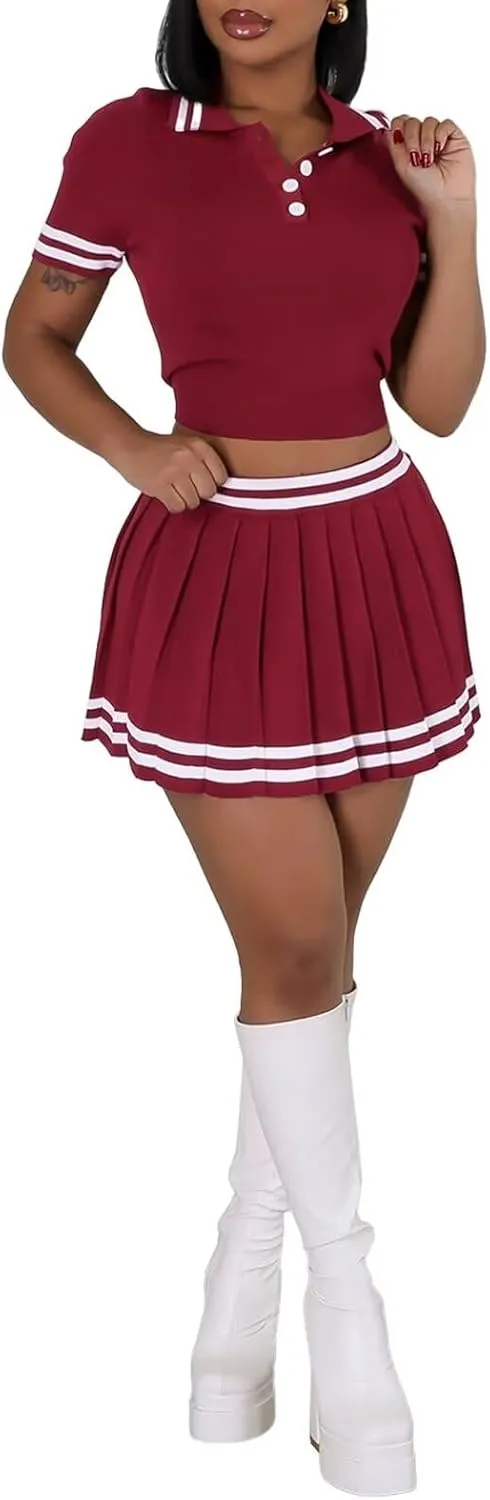 Womens Pleated Mini Skirt Set High Waisted Streetwear Golf Workout Tennis Skirts