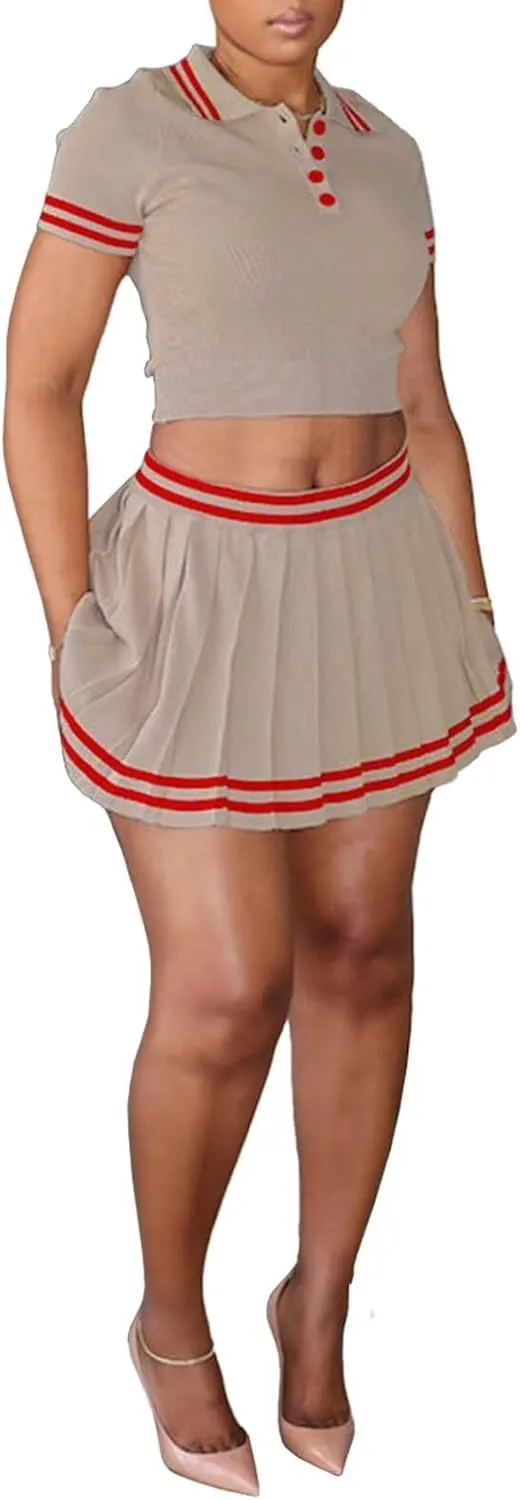 Womens Pleated Mini Skirt Set High Waisted Streetwear Golf Workout Tennis Skirts