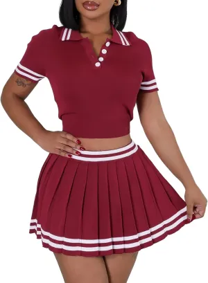 Womens Pleated Mini Skirt Set High Waisted Streetwear Golf Workout Tennis Skirts