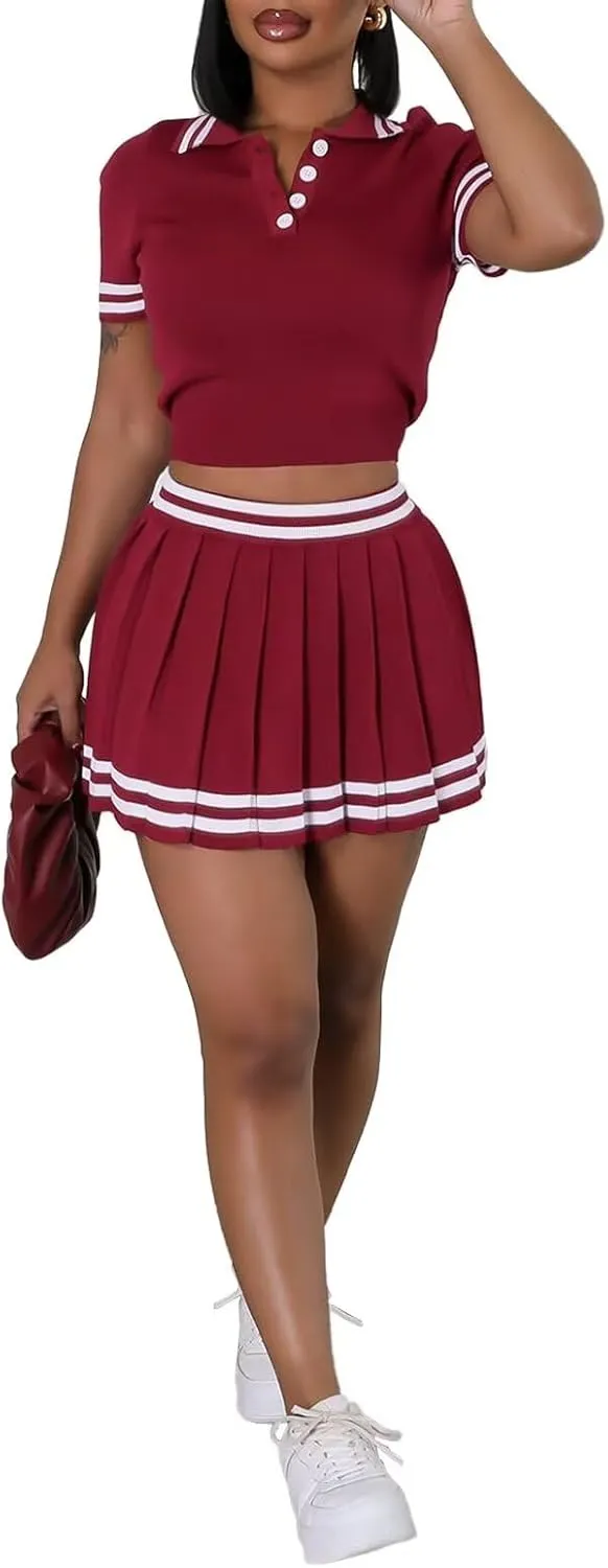 Womens Pleated Mini Skirt Set High Waisted Streetwear Golf Workout Tennis Skirts