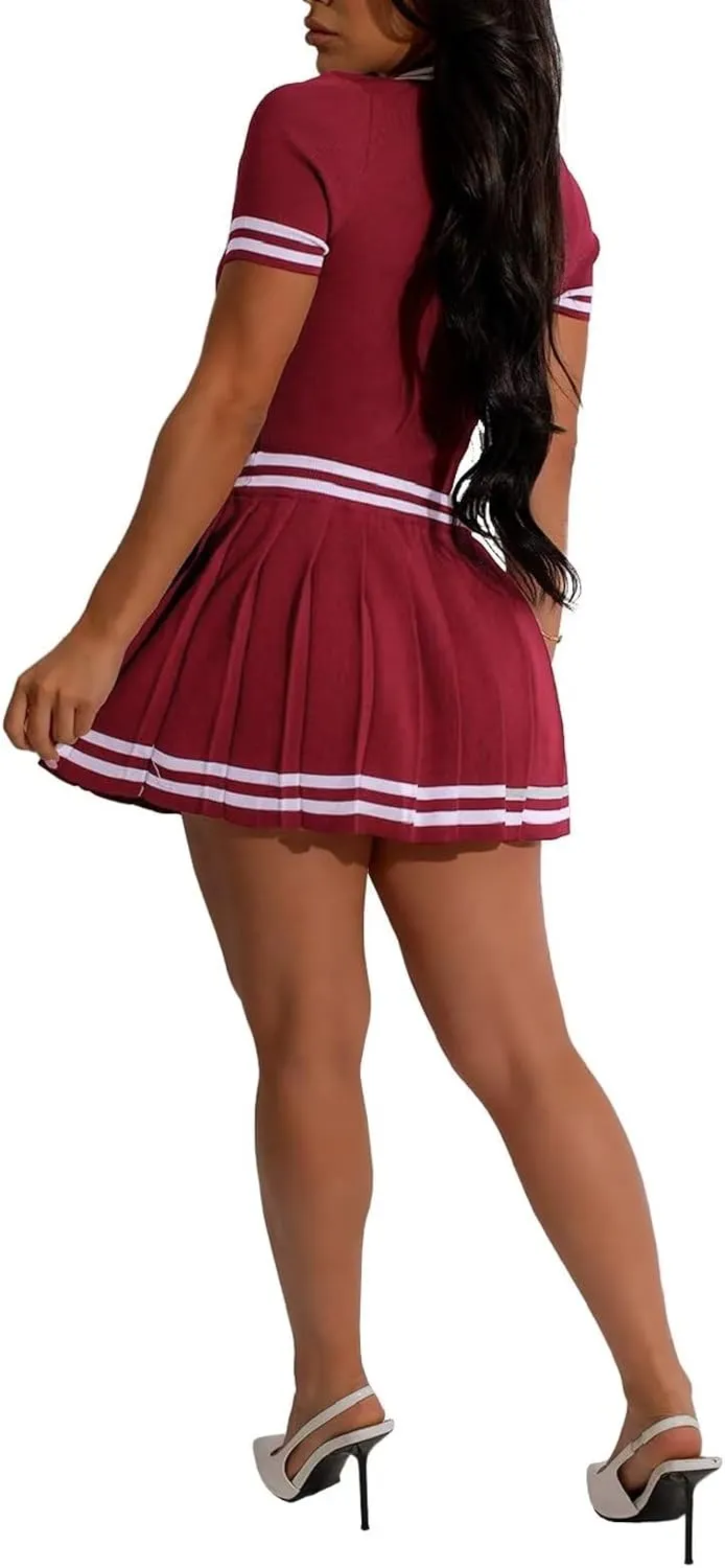 Womens Pleated Mini Skirt Set High Waisted Streetwear Golf Workout Tennis Skirts