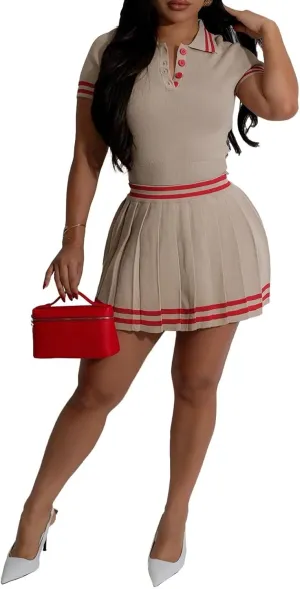 Womens Pleated Mini Skirt Set High Waisted Streetwear Golf Workout Tennis Skirts