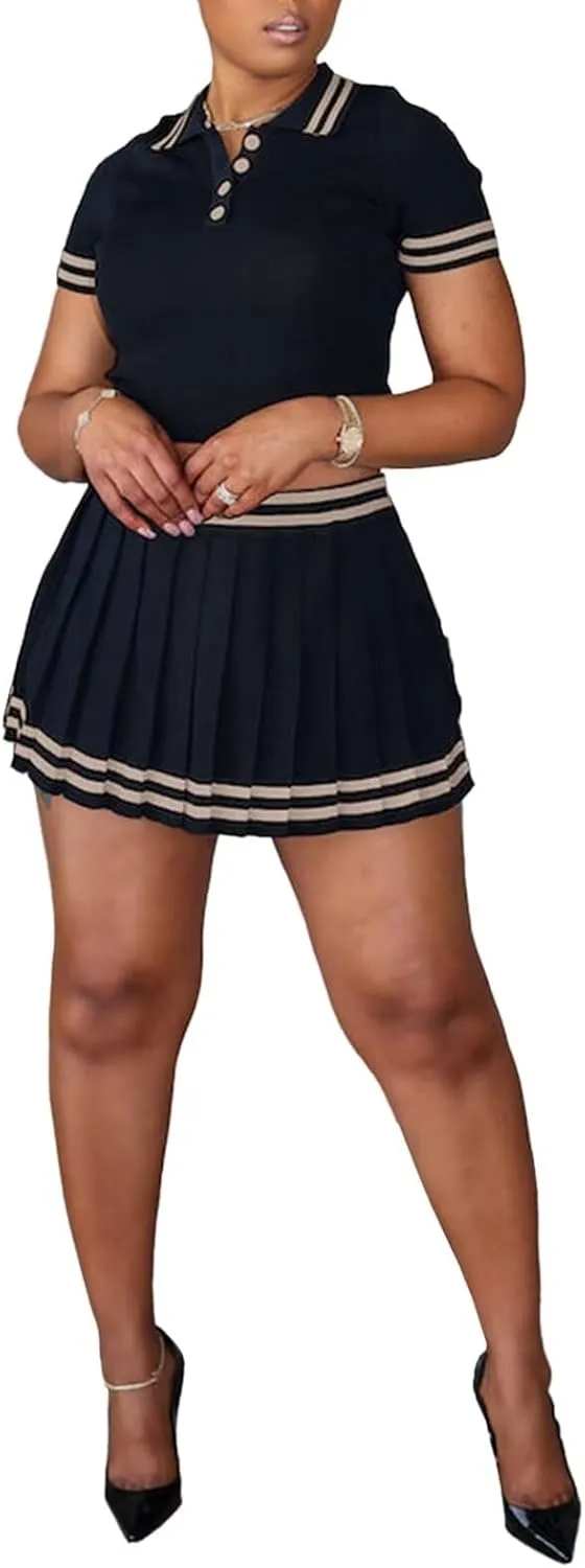 Womens Pleated Mini Skirt Set High Waisted Streetwear Golf Workout Tennis Skirts