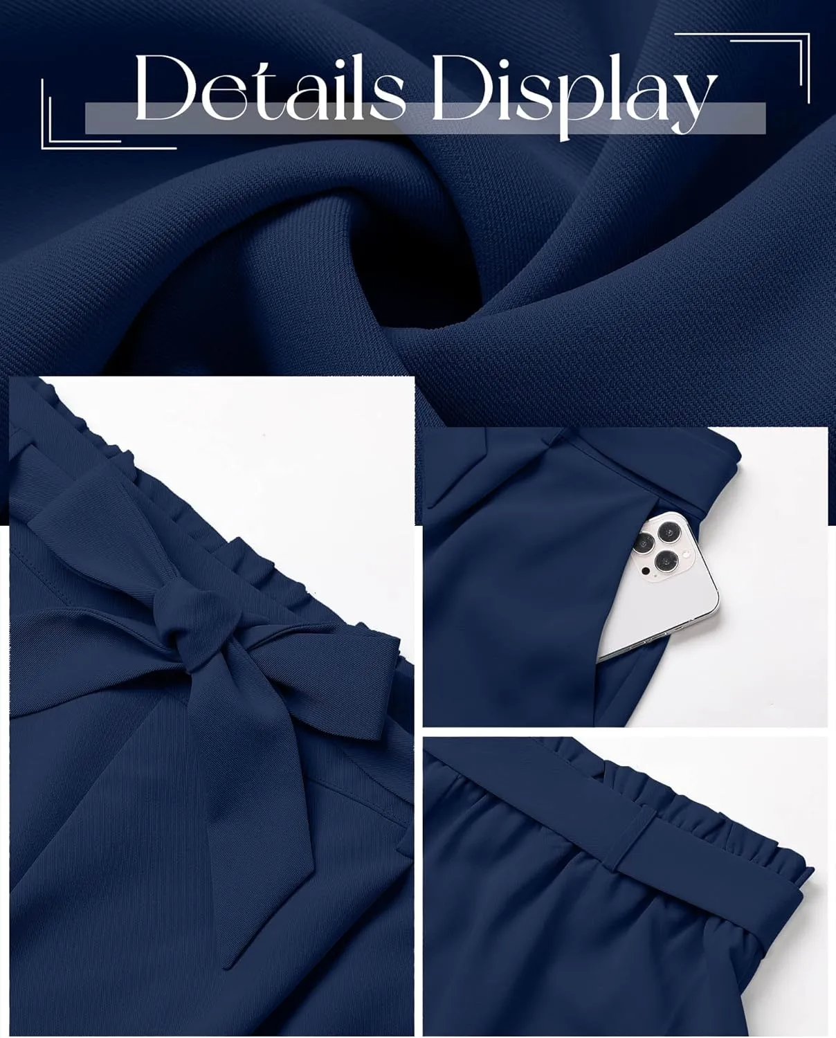 Women's Plus Size Wide Leg Dress Pants High Waist Palazzo Adjustable Knot Casual Business Trousers with Pockets