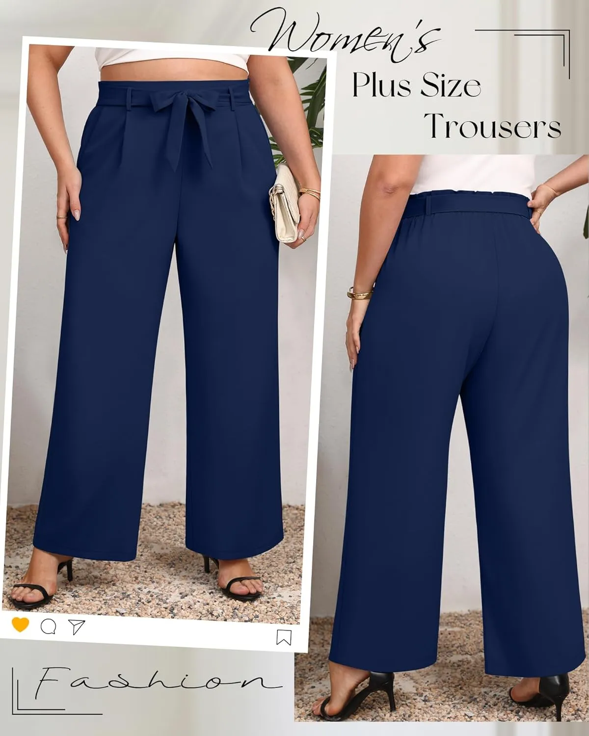 Women's Plus Size Wide Leg Dress Pants High Waist Palazzo Adjustable Knot Casual Business Trousers with Pockets