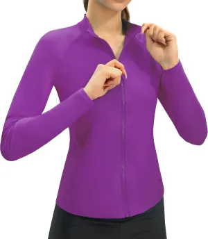 Women's Rash Guard Long Sleeve Zip Front Sun Protection Swim Shirt UPF 50 