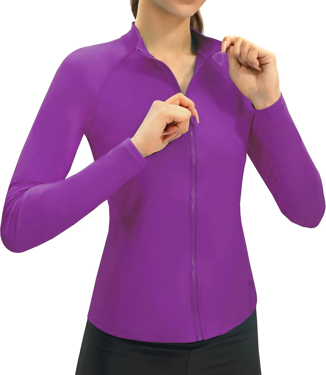 Women's Rash Guard Long Sleeve Zip Front Sun Protection Swim Shirt UPF 50 