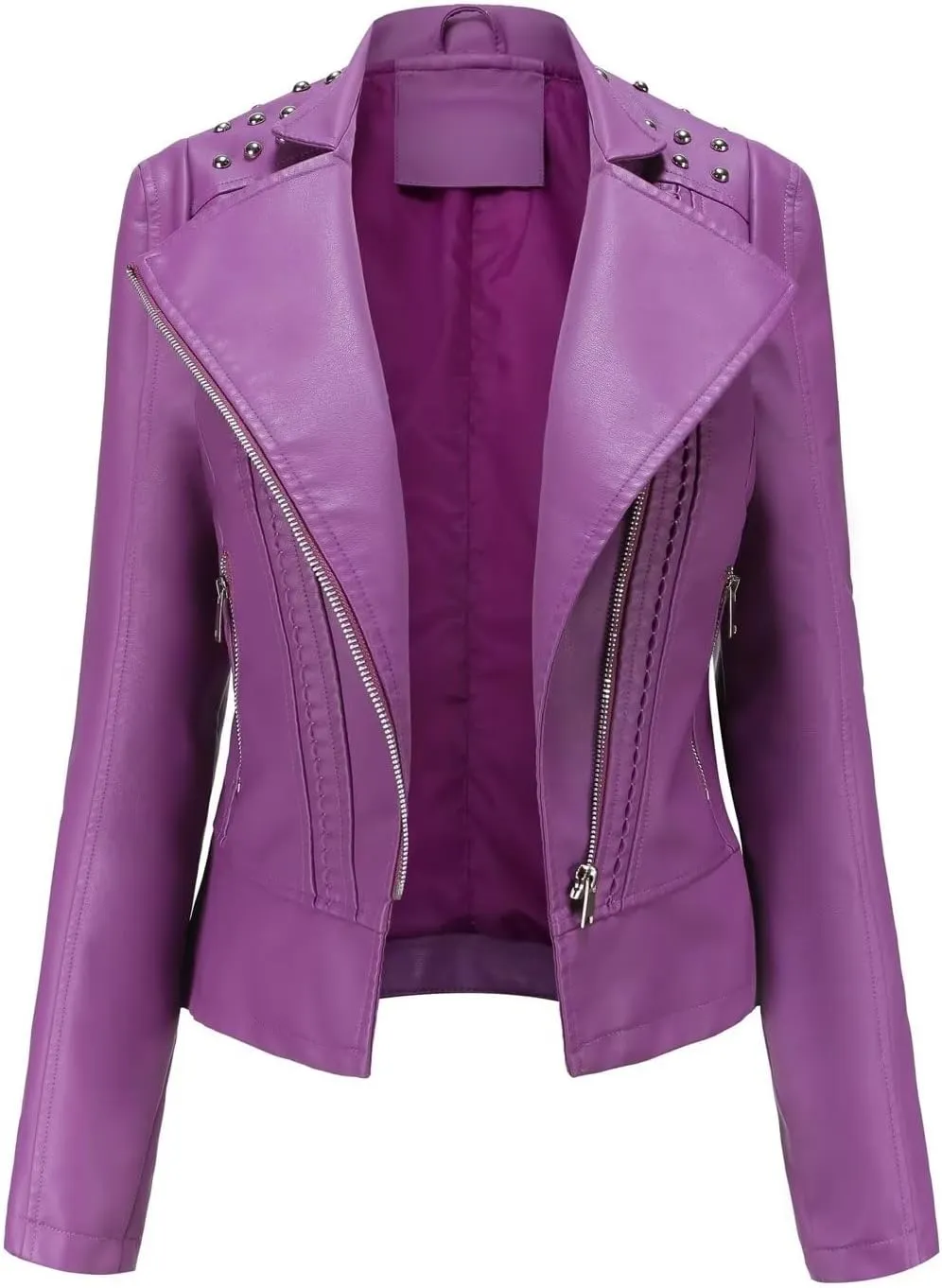 Women's Rivet Studded Faux Leather Motorcycle Short Jacket Punk Fashion Streetwear Coat